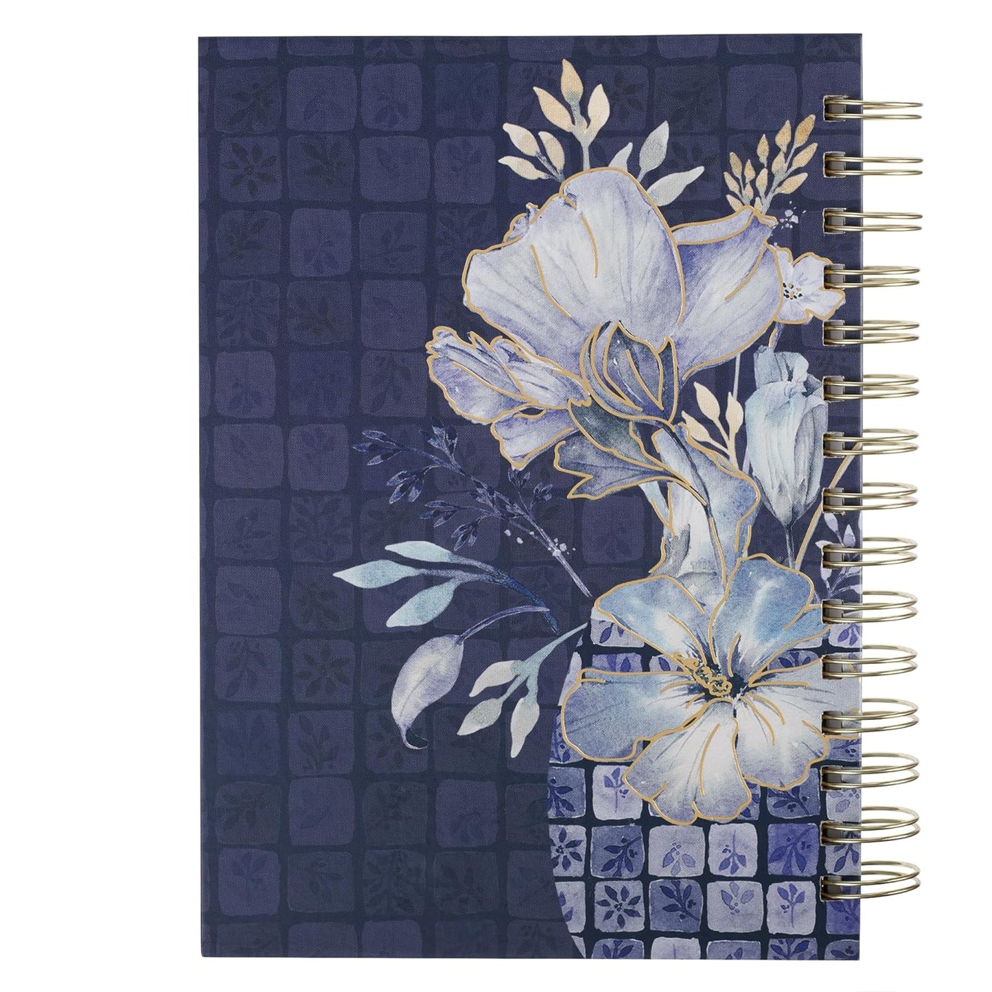 JOURNAL: GRACE (EPH. 2:8) BLUE (CHECKERED FLORAL COLLECTION) SPIRAL HARDCOVER