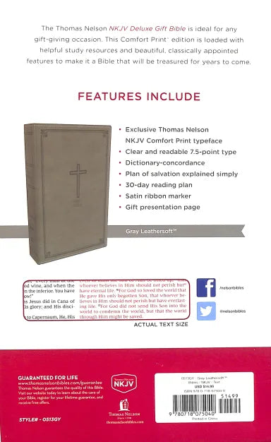 B NKJV DELUXE GIFT BIBLE GRAY (RED LETTER EDITION)