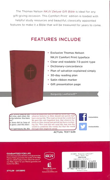 B NKJV DELUXE GIFT BIBLE BURGUNDY (RED LETTER EDITION)