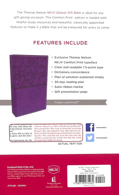 B NKJV DELUXE GIFT BIBLE PURPLE RED LETTER EDITION