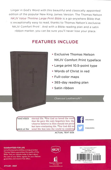B NKJV VALUE THINLINE BIBLE LARGE PRINT CHARCOAL (RED LETTER EDITION)