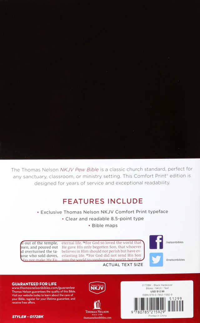 B NKJV PEW BIBLE BLACK (RED LETTER EDITION)