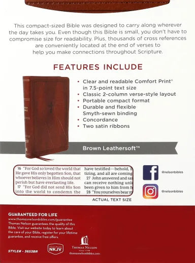 B NKJV END-OF-VERSE REFERENCE BIBLE COMPACT BROWN (RED LETTER)