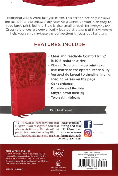 B NKJV END-OF-VERSE REFERENCE BIBLE PERSONAL SIZE LARGE PRINT PINK (RED LETTER EDITION)