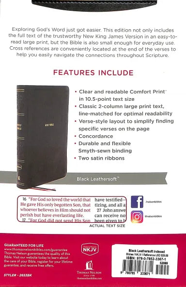 B NKJV END-OF-VERSE REFERENCE BIBLE PERSONAL SIZE LARGE PRINT BLACK INDEXED (RED LETTER EDITION)