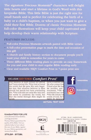 B NKJV PRECIOUS MOMENTS SMALL HANDS BIBLE BLUE
