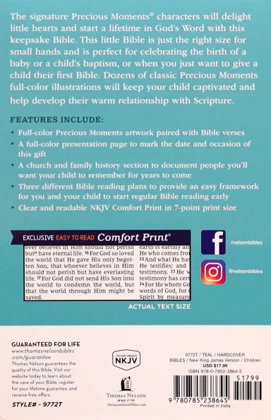 B NKJV PRECIOUS MOMENTS SMALL HANDS BIBLE TEAL