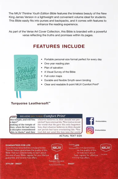 B NKJV THINLINE YOUTH EDITION BIBLE VERSE ART COVER COLLECTION TEAL (RED LETTER EDITION)