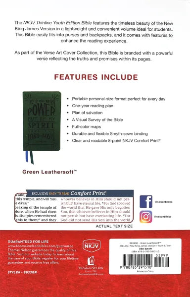 B NKJV THINLINE YOUTH EDITION BIBLE VERSE ART COVER COLLECTION GREEN (RED LETTER EDITION)