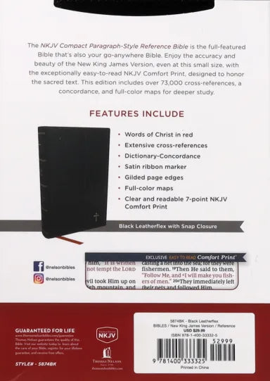 B NKJV COMPACT PARAGRAPH-STYLE REFERENCE BIBLE BLACK (RED LETTER EDITION)