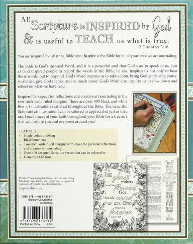B NLT INSPIRE CREATIVE JOURNALING BIBLE BLUE/CREAM (BLACK LETTER EDITION