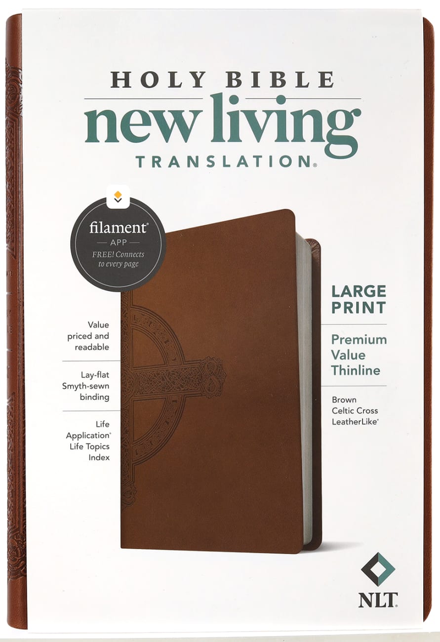 B NLT LARGE PRINT PREMIUM VALUE THINLINE BIBLE FILAMENT ENABLED EDITION BROWN CELTIC CROSS