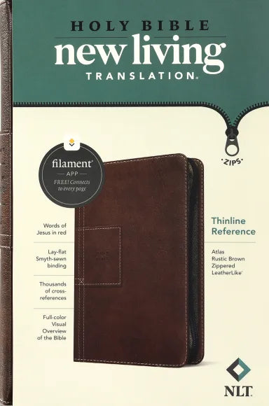 B NLT THINLINE REFERENCE ZIPPER BIBLE FILAMENT ENABLED EDITION ATLAS RUSTIC BROWN (RED LETTER EDITION)