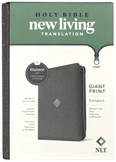 NLT COMPACT GIANT PRINT ZIPPER BIBLE FILAMENT-ENABLED EDITION WOVEN CROSS GRAY (RED LETTER EDITION)