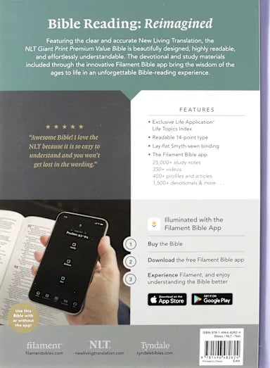 NLT GIANT PRINT PREMIUM VALUE BIBLE FILAMENT-ENABLED EDITION LAVENDER VINE