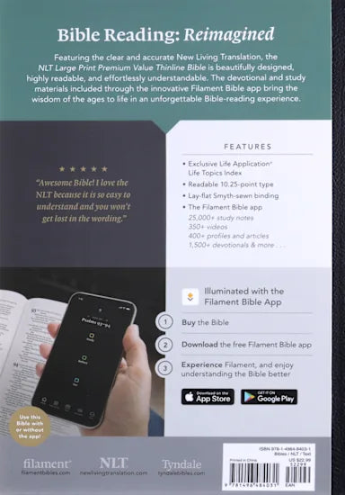 B NLT LARGE PRINT PREMIUM VALUE THINLINE BIBLE FILAMENT-ENABLED EDITION BLACK CROSS