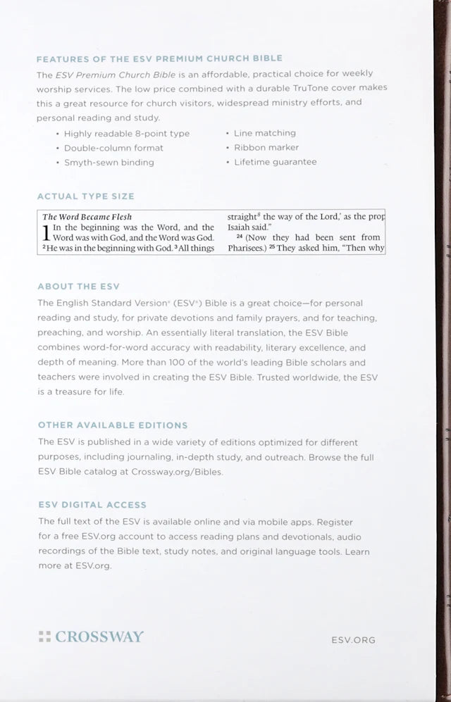 B ESV PREMIUM CHURCH BIBLE BROWN