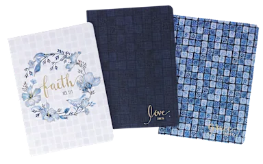 NOTEBOOK (SET OF 3): FAITH GRACE LOVE  BLUE (CHECKERED FLORAL COLLECTION)