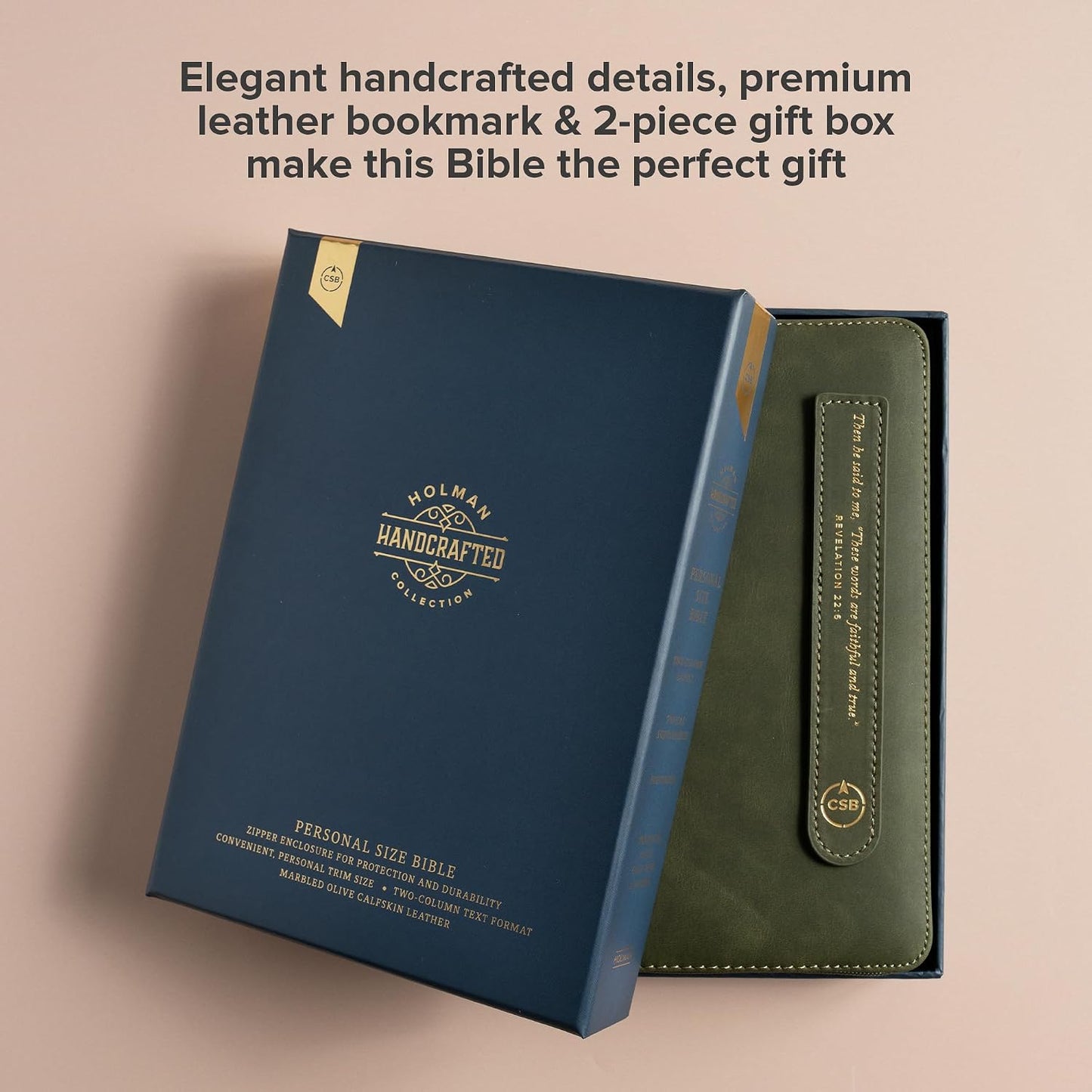 B CSB PERSONAL SIZE BIBLE  HOLMAN HANDCRAFTED COLLECTION  ZIPPER OLIVE (BLACK LETTER EDITION)