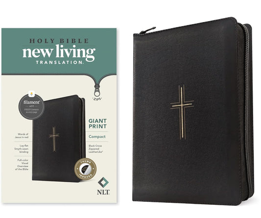 B NLT COMPACT GIANT PRINT ZIPPER BIBLE FILAMENT ENABLED BLACK CROSS INDEXED (RED LETTER EDITION)