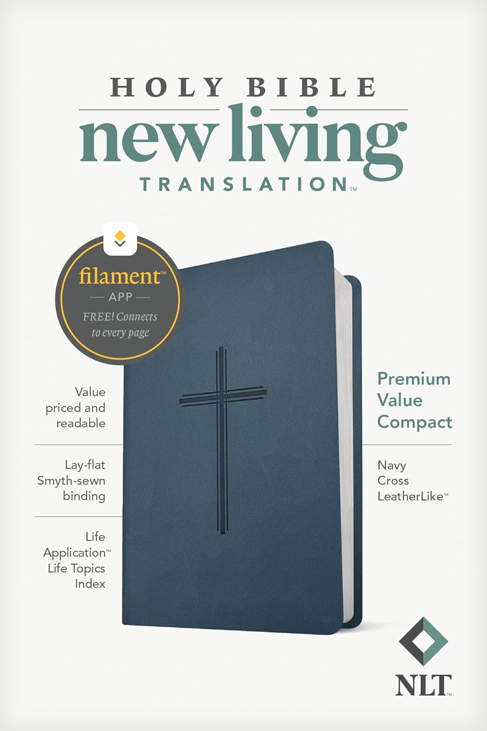 NLT PREMIUM VALUE COMPACT BIBLE FILAMENT ENABLED EDITION NAVY CROSS
