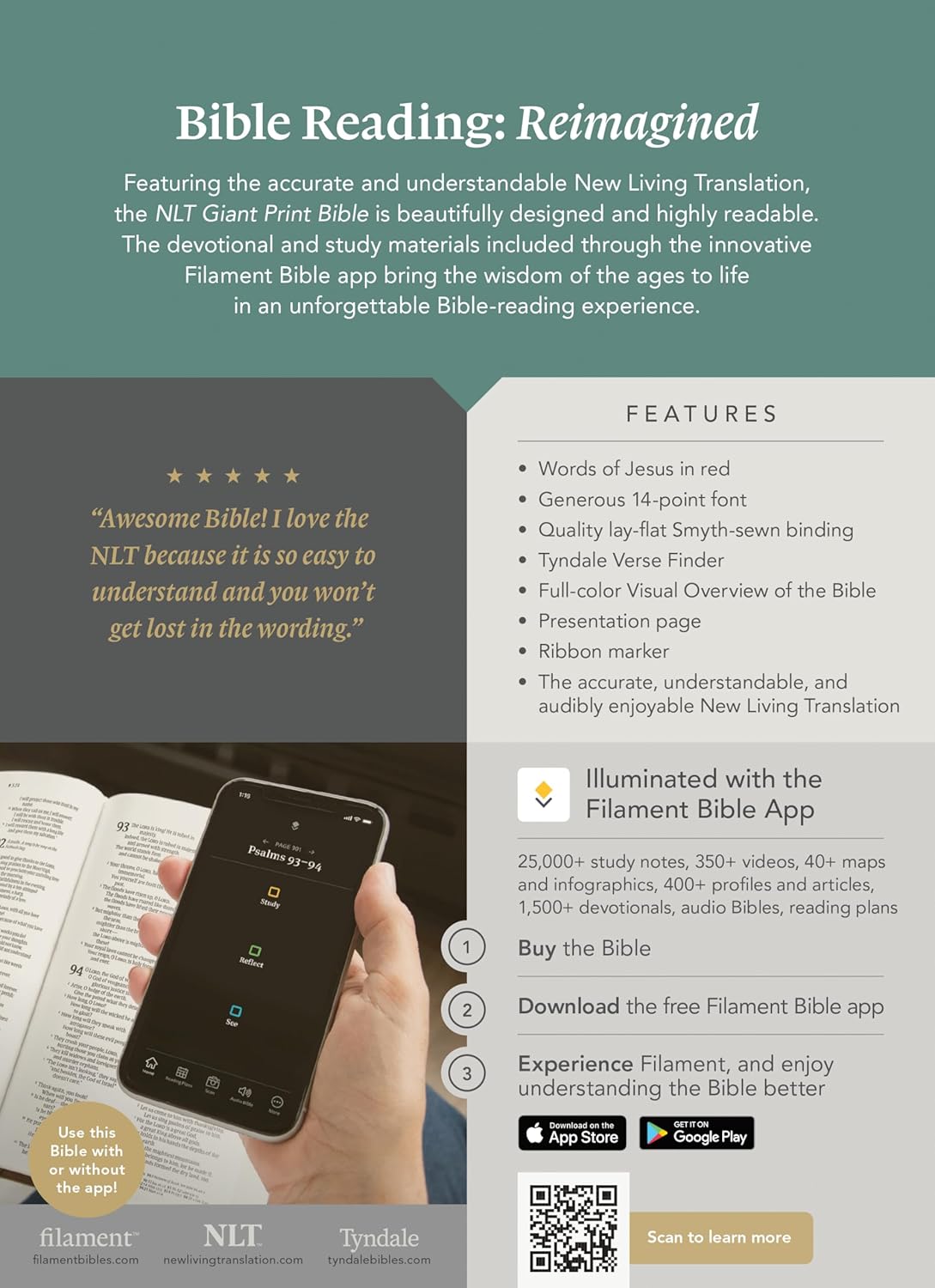 NLT GIANT PRINT BIBLE FILAMENT-ENABLED RUSTIC BROWN GOLD CROSS (RED LETTER EDITION)