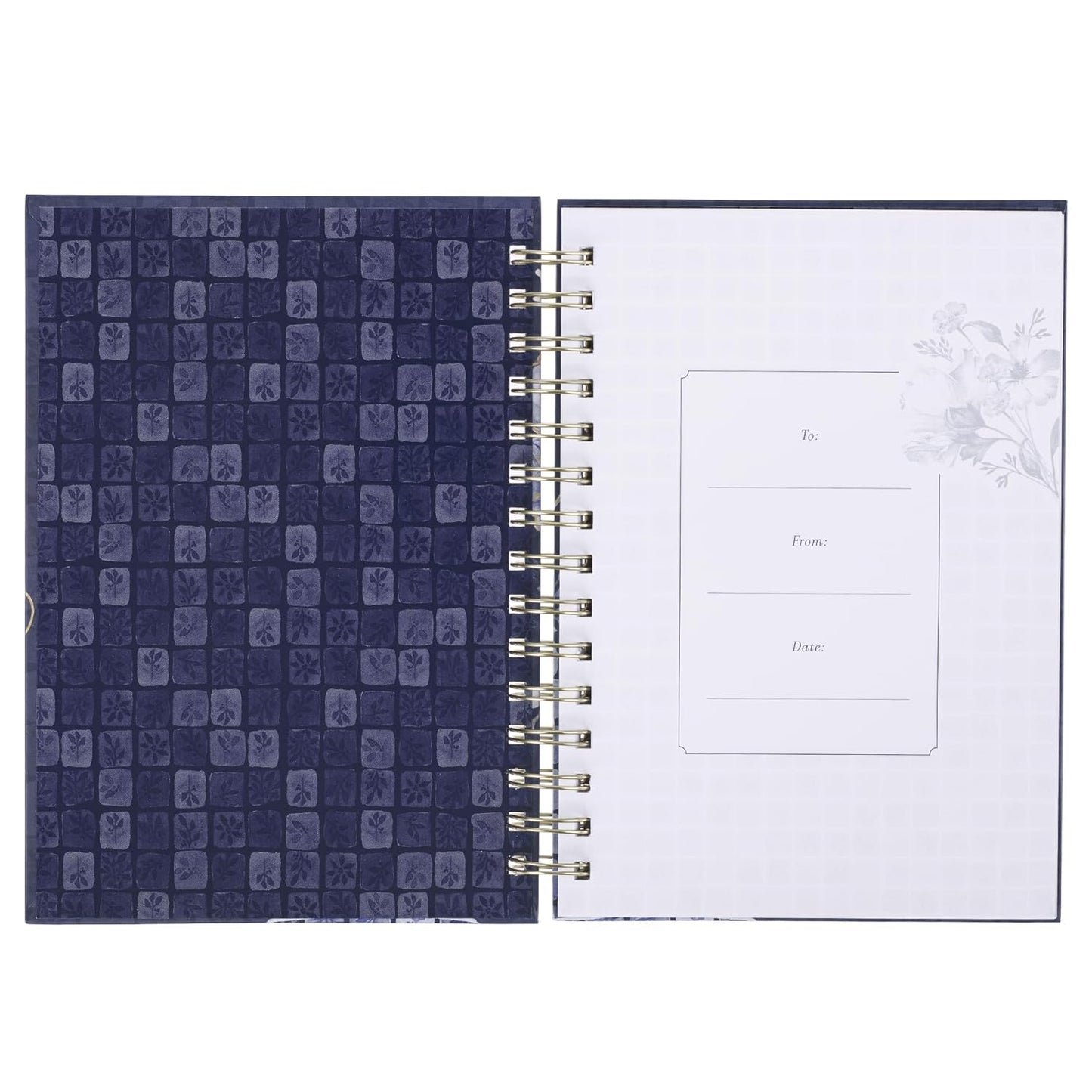 JOURNAL: GRACE (EPH. 2:8) BLUE (CHECKERED FLORAL COLLECTION) SPIRAL HARDCOVER