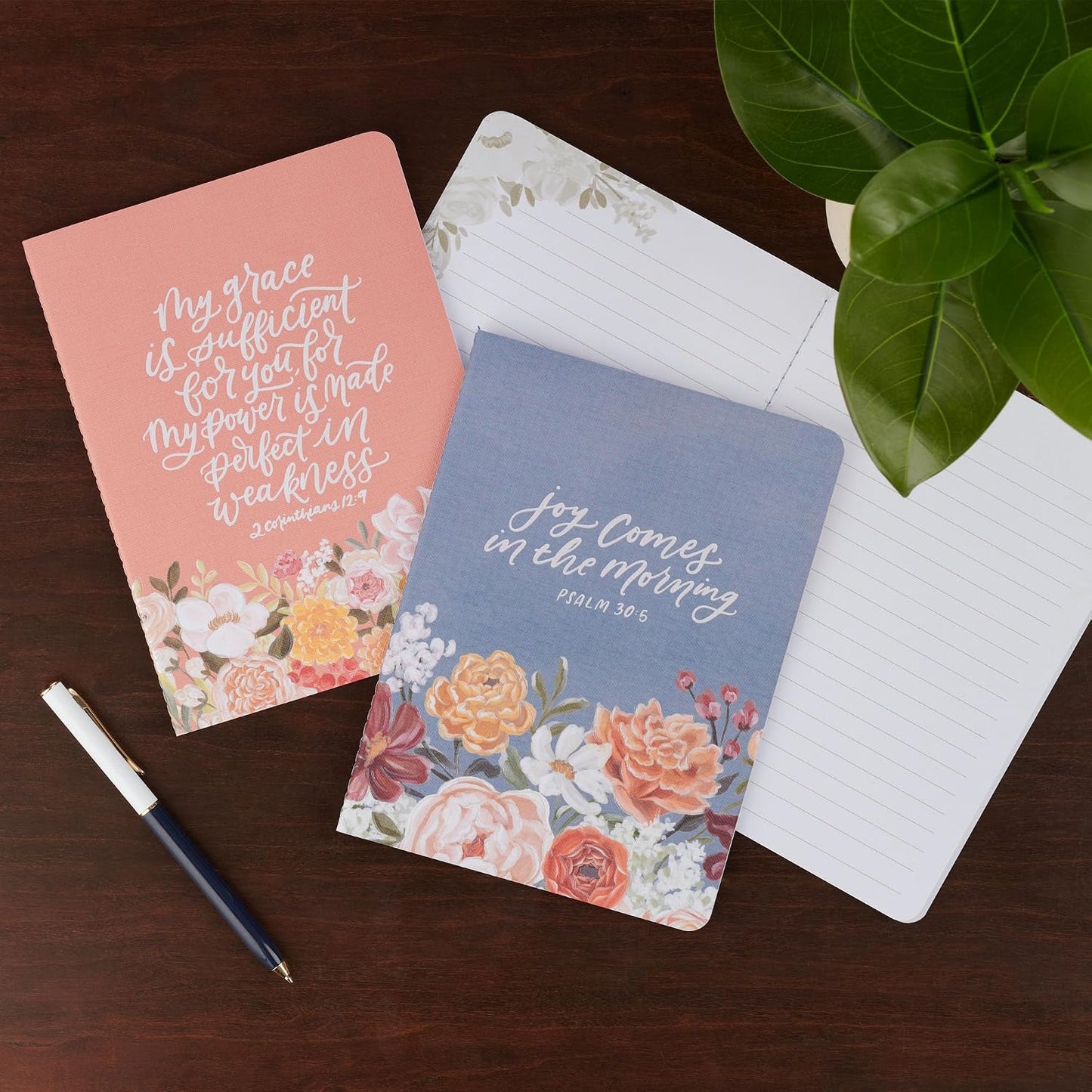 NOTEBOOK  MEDIUM (SET OF 2): JOY COMES IN THE MORNING & MY GRACE IS SUFFICIENT  FLORAL
