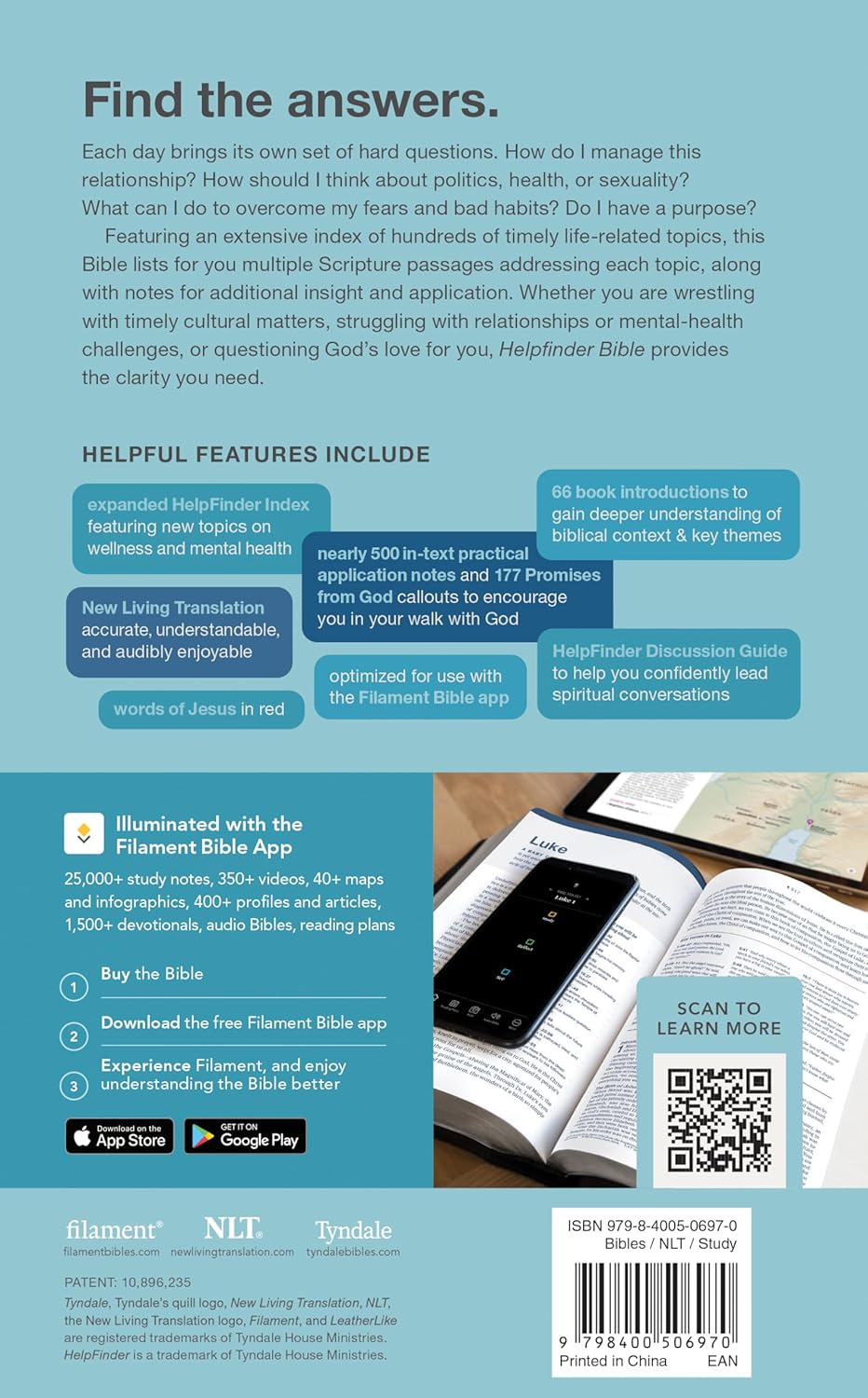 NLT HELPFINDER BIBLE  FILAMENT ENABLED (RED LETTER EDITION)