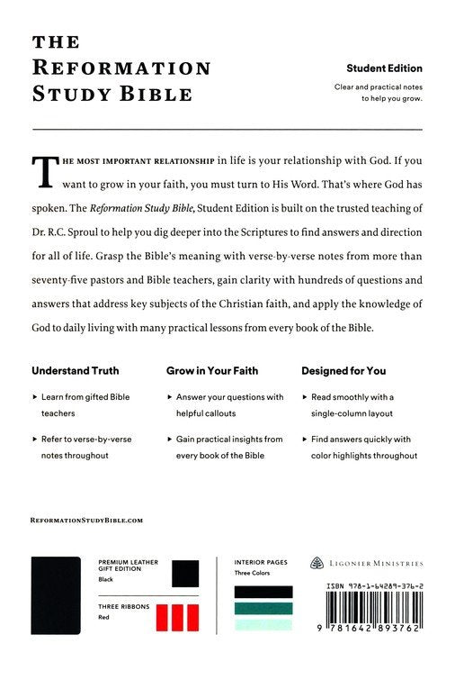 ESV REFORMATION STUDY BIBLE STUDENT EDITION BLACK