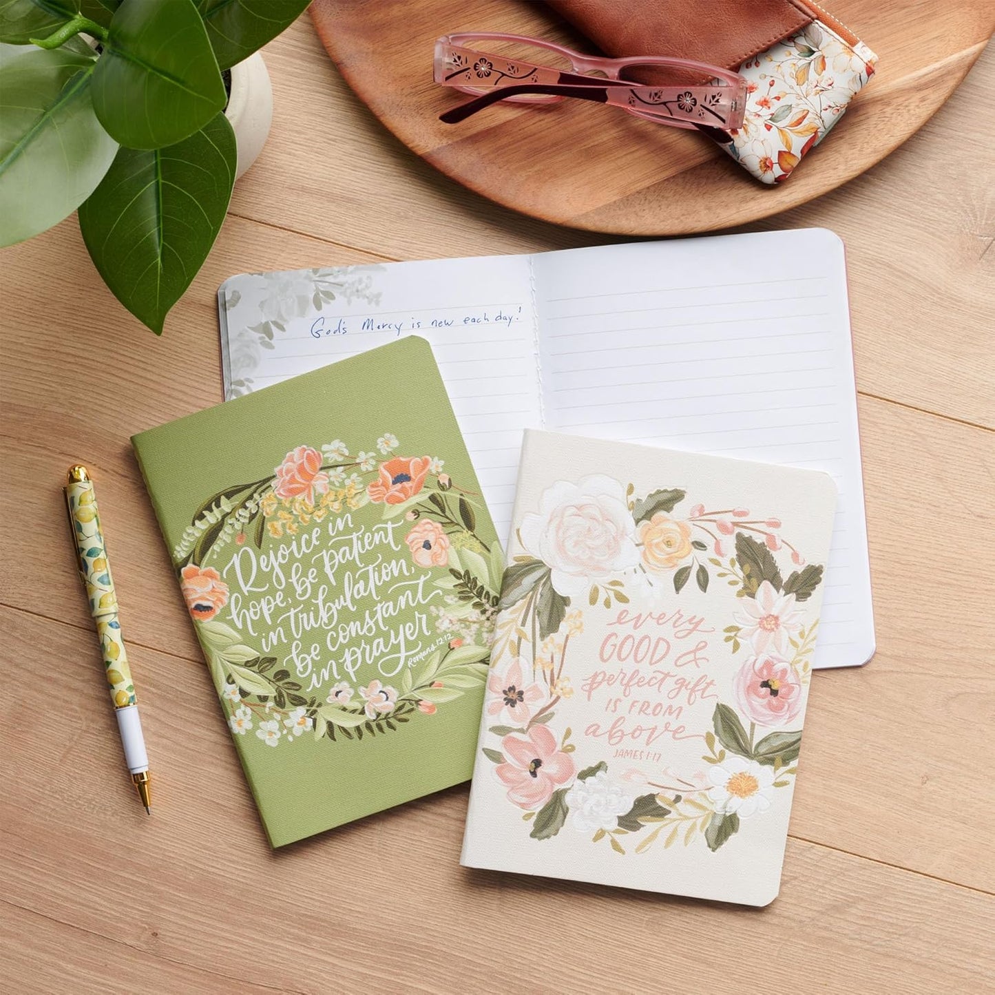 NOTEBOOK  MEDIUM (SET OF 2): EVERY GOOD & PERFECT GIFT & REJOICE IN HOPE  FLORAL