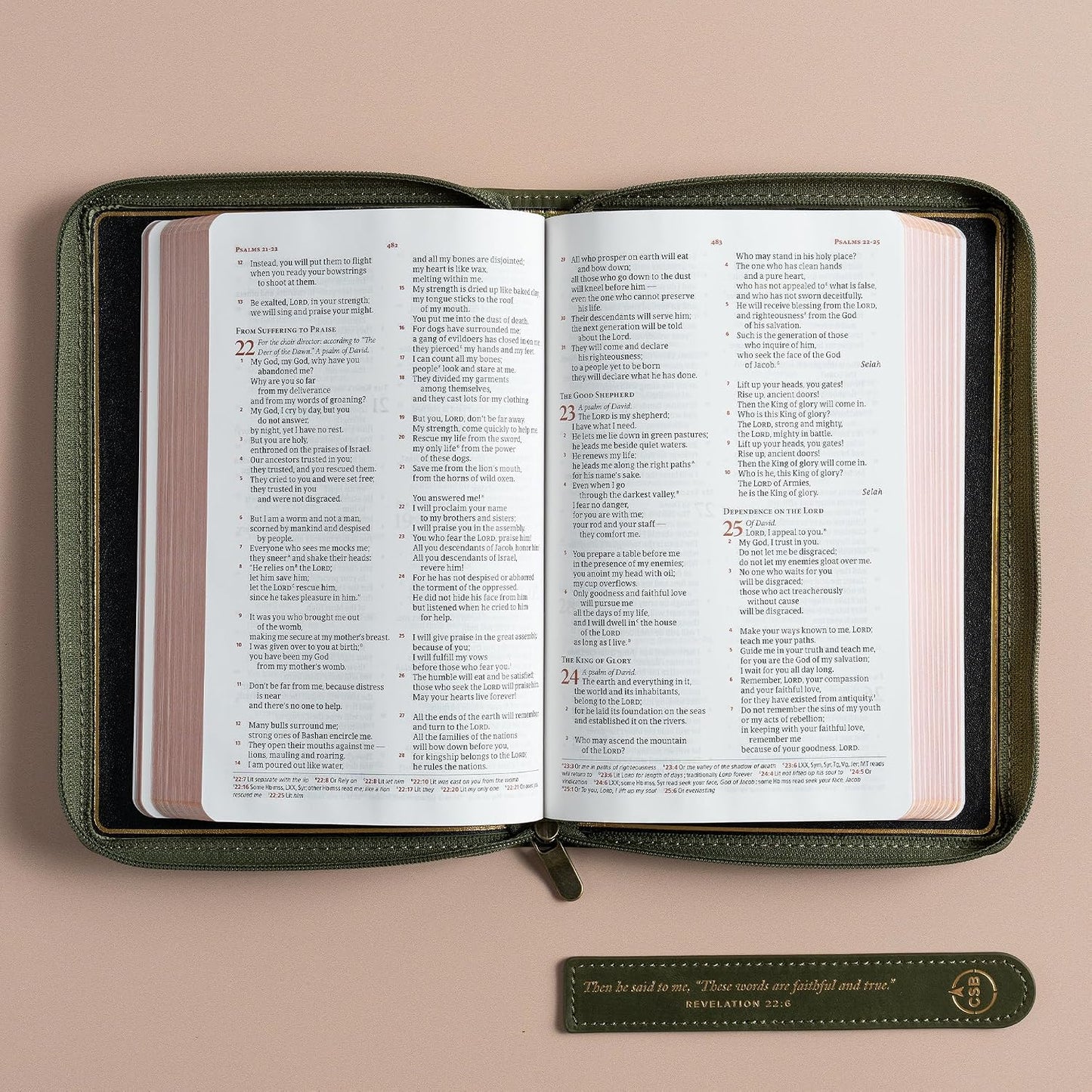 B CSB PERSONAL SIZE BIBLE  HOLMAN HANDCRAFTED COLLECTION  ZIPPER OLIVE (BLACK LETTER EDITION)