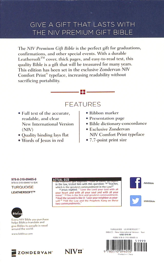 B NIV PREMIUM GIFT BIBLE BLUE (RED LETTER EDITION)