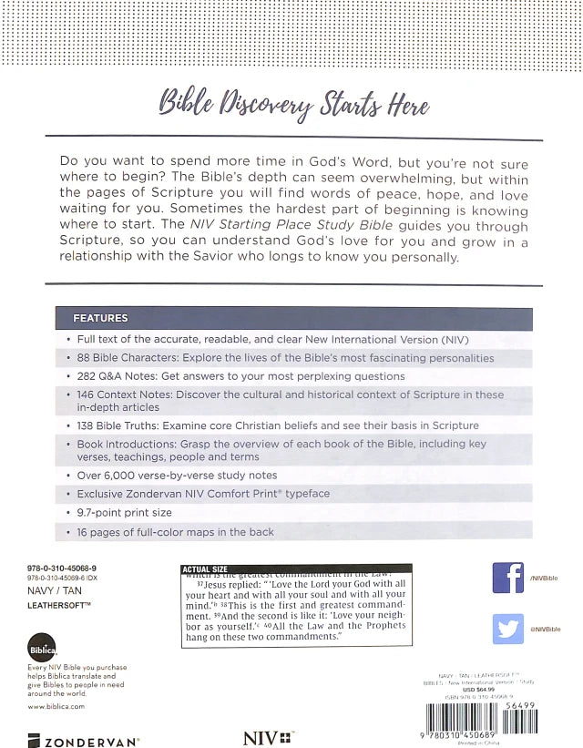 NIV Starting Place Study Bible Blue/Tan