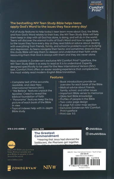 B NIV TEEN STUDY BIBLE COMFORT PRINT