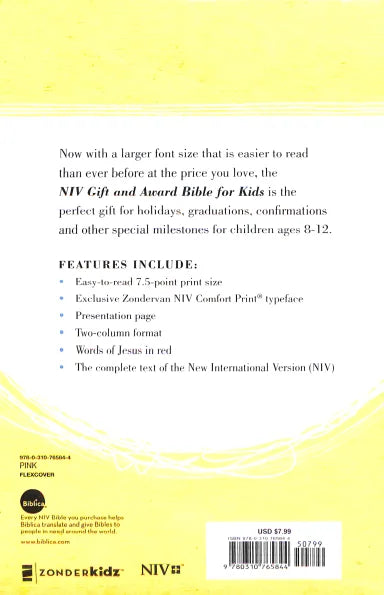 B NIV GIFT AND AWARD BIBLE FOR KIDS PINK (RED LETTER EDITION)