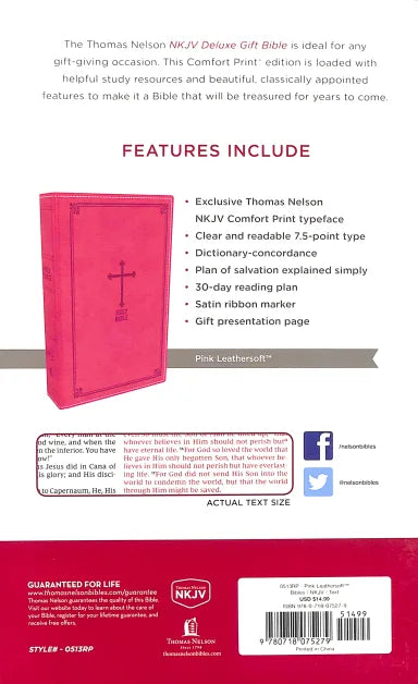 B NKJV DELUXE GIFT BIBLE PINK RED LETTER EDITION