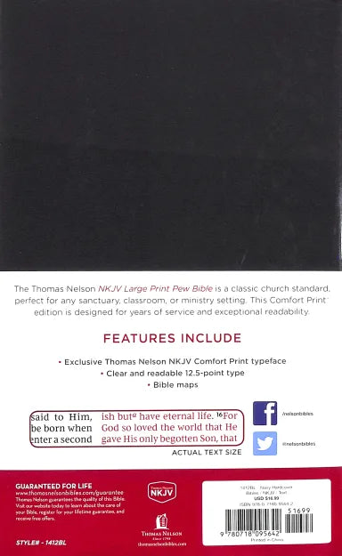 B NKJV PEW BIBLE LARGE PRINT BLUE (RED LETTER EDITION)