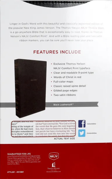 NKJV THINLINE BIBLE BLACK THUMB INDEXED (RED LETTER EDITION)