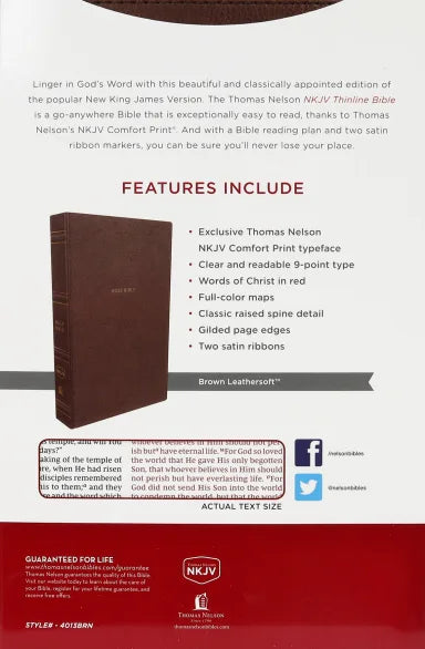 B NKJV THINLINE BIBLE BROWN THUMB INDEXED (RED LETTER EDITION)