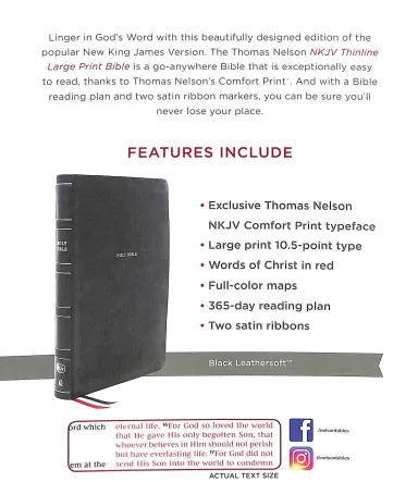 NKJV THINLINE BIBLE LARGE PRINT BLACK THUMB INDEXED