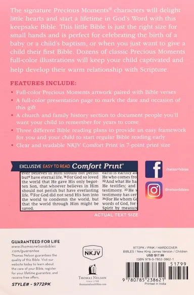 B NKJV PRECIOUS MOMENTS SMALL HANDS BIBLE PINK
