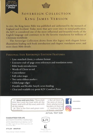 KJV SOVEREIGN COLLECTION BIBLE PERSONAL SIZE PURPLE THUMB INDEXED (RED LETTER EDITION)