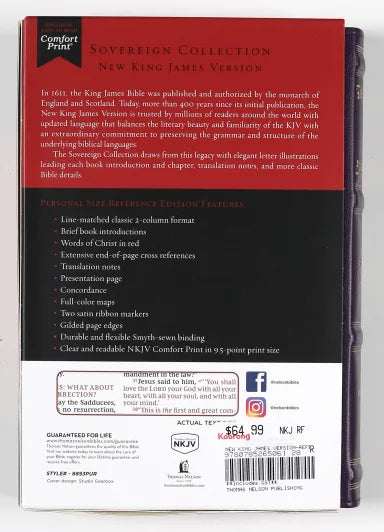 NKJV PERSONAL SIZE REFERENCE BIBLE SOVEREIGN COLLECTION PURPLE (RED LETTER EDITION)