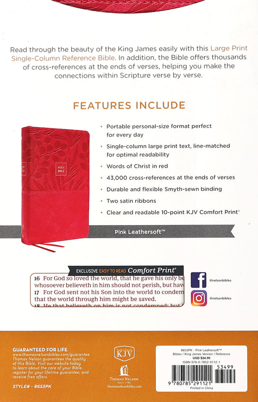 B KJV END-OF-VERSE REFERENCE BIBLE PERSONAL SIZE LARGE PRINT PINK (RED LETTER EDITION)