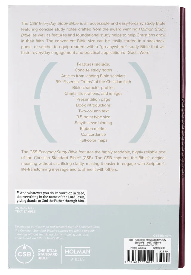 CSB EVERYDAY STUDY BIBLE WINE