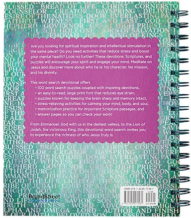 BIBLE WORD SEARCH DEVOTIONAL: 100 MEDITATIONS ON THE NAMES OF JESUS (LARGE PRINT)