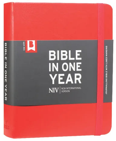 B NIV JOURNALLING BIBLE IN ONE YEAR RED WITH ELASTIC CLOSURE