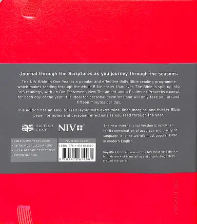 B NIV JOURNALLING BIBLE IN ONE YEAR RED WITH ELASTIC CLOSURE