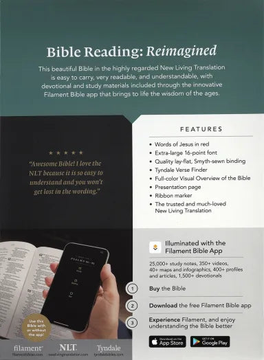 NLT SUPER GIANT PRINT BIBLE FILAMENT ENABLED EDITION PEONY RICH TEAL (RED LETTER EDITION)